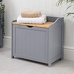 Christow Laundry Bin For Bathroom, Wooden Grey & Bamboo Laundry Storage Box, Free Standing Towel Chest, Linen Cabinet