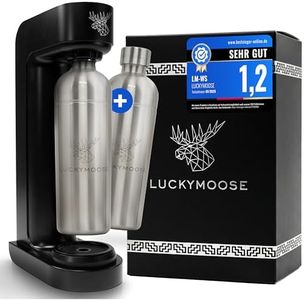 Luckymoose Infinity Wassersprudler mit 2x 1,25L langlebigen, spülmaschinenfesten Edelstahlflaschen – CO₂-sparende Sprudelwasser Maschine – Kompatibel mit den blauen 60l CO₂-Zylindern