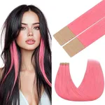 GOO GOO Tape in Hair Extensions Human Hair, Light Pink, 16inch 25g 10pcs, Colored Tape ins Human Hair Extensions, Silky&Soft Invisible Tape Ins, Hair Highlighted for Party