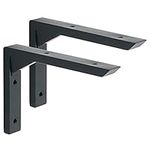 Mooche 2PCS Heavy Duty Shelf Brackets 6 inch, Black Wall Brackets for Shelves, Stainless Steel Triangle Shelf Support with Screws for Living Room Bedroom Garage