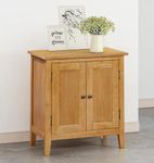 Hallowood Furniture Aston Oak Effect Small Storage Cabinet, Wooden 2 Door Storage Cupboard with Adjustable Shelf for Bedroom, Multipurpose Sideboard, Small Cupboard for Kitchen