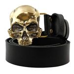 Leather belt with solid brass buckle SKULL, Human skull belt buckle on casual leather belt 1.5 or 1.8 inches