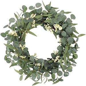 CEWOR Artificial Eucalyptus Wreath for Front Door 20in, Spring Summer Green Leaf Wreath for Farmhouse Wall Wedding Decor Window Front Porch Patio Garden Decoration