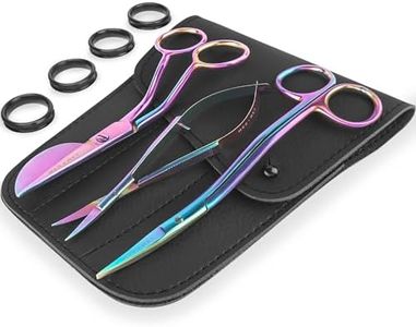 MAKER AND MARKET Premium Embroidery Scissors Set of 3 Kit - Double Bent Offset Duckbill, Spring Action Curved Blade and Double Bend Long Applique Needlepoint with Pouch Sleeve (Rainbow)