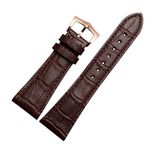 ODETOJOY 25mm Watch Strap Genuine Leather Watch Bands 25mm Black Watchbands Silver Stainless Steel Buckle with Spring Bar Link Pin (Brown Leather Rose Gold Buckle)
