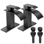 Fransiton Black Bathroom Faucet Bathroom taps 1 or 3 Hole Bathroom Sink Faucet Single Handle washroom Waterfall Faucet with Deck and Pop-up Drain (Matte Black- Set of 2, Short)