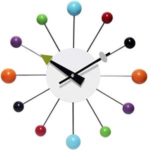 Infinity Instruments Orb Spoke Midcentury Modern 15 inch Retro Starburst Ball Wall Clock Quiet Quartz Movement Mid Century Decorative, Multi, Multicolor