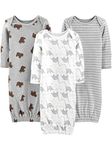 Simple Joys by Carter's Baby 3-Pack Neutral Cotton Sleeper Gown Wearable Blanket, Bear/Dinosaur/Stripes, 0 Months (Pack of 3)