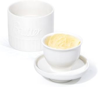 Theo&Cleo Mantequillera francesa, cerámica, campana de mantequilla, tarro de mantequilla de porcelana para mantequilla fresca y untable (blanco)
