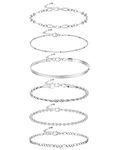 MILACOLATO 6Pcs Bracelet Sets for Women Girls Boho Layered Silver Beaded Bracelet Party Fashion Exquisite Stainless Steel Twist Chain Figaro Bangle Chain Jewelry Adjustable for Women and Girls