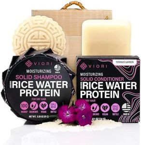 Viori Terrace Garden Shampoo and Conditioner Bar Set and Bamboo Holder- Made with Rice Water for Hair Growth - Handcrafted Sulfate Free Shampoo and Conditioner