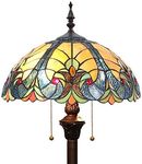 Tokira Blue Tiffany Styled Floor Lamp, Traditional Stained Glass Reading Lamp Shade, Art Deco Standard Night Light for Living Room Moden