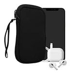 kwmobile Neoprene Phone Pouch Size L - 6.5" - Universal Cell Sleeve Mobile Bag with Zipper, Wrist Strap - Black