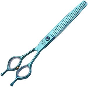 Fenice Totem Dog Grooming Scissors: Blueish Green 7 inch Pet Blender Shears Made Of Japanese 440C Advanced Stainless Steel Professional Grooming Scissors for Dogs Cats and Other Pets