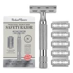 ROCKWELL RAZORS 2C Adjustable Safety Razor for Men & Women | Eco-Friendly & Reusable Shaving Razor | 5 Double Edge Razor Blades made of Pure Swedish Stainless Steel | White Chrome Finish