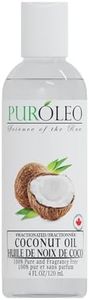 PUROLEO Fractionated Coconut Oil 4 Fl Oz/120 ML (Packed In Canada) 100% Natural and odorless Moisturizer & Carrier Oil | Hair Skin Body, Aromatherapy, Massage, Makeup Remover | huile de coco, huile massage