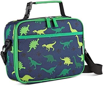 Lunch Box Bag for Boy,VASCHY Reusable Insulated Kids Lunch Box Containers Coolers Toddler Lunch Bag with Detachable Shoulder Strap for Daycare School Green Dinosaurs