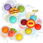 ERMON Suction Cup Spinner Toys, Pack of 3 Spinners for Babies, Baby Spinner Toys with Suction Cup, Silicone Simple Dimple, Colourful Suction Spinner Toys, Spinning Tops (Pop)