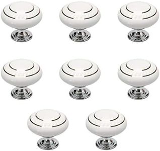 uxcell 8pcs Ceramic Knobs Vintage Knob Drawer Pull Handle Furniture Door Cabinet Cupboard Wardrobe Dresser Decorative Silver Circle White