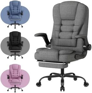 Fabric Office Ergonomic Computer Chair- High Back Executive Chair-Big and Tall Desk Chair, Height Adjustable with Footrest Lumbar, 360° Swivel Office Gaming Chair with Flip-up Armrest Adult, Gray