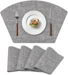 Round Table Placemats Set of 4, Faux Leather Wedge Shape Place Mats Heat Resistant Wipeable Washable Table Mats for Dining Outdoor Indoor, Gray