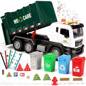 BunnyJOY Camión de Basura Juguete con Luces y Sonidos, Camiones de Juguete Niños 2 3 Años, Vehículo de Inercia Incluye Cubos de Basura y Accesorios, Juguete Educativo Regalo para Niño Niña 4 5 6 Años