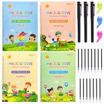 Children Magic Copy Books, Reusable Handwriting Workbook Set for Kids Calligraphic Learning Letters, Numbers, Drawings, Arithmetic (4pcs Books, 3pcs Pen, 15 pcs Refill and 3pcs Pencil Grips)