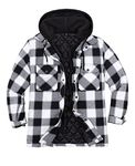 Mens Quilted Hooded Flannel Jacket Full Zip Up Flannel Hoodie Buffalo Plaid Flannel Shirt Jacket with Hood Black Grey L