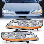 Nilight Headlight Assembly Compatible with 1998 1999 2000 2001 2002 Honda Accord Headlamps Replacement Chrome Housing Amber Reflector Upgraded Clear Lens Driver and Passenger Side