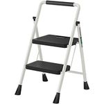 2 Step Ladder, RIKADE Folding Step Stool, Step Stool with Wide Anti-Slip Pedal, Lightweight, Portable Folding Step Ladder with Handgrip, Multi-use Steel Ladder for Household and Office