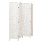 INMOZATA Hand-woven Wicker Room Divider, 4 Panel Folding Screens and Room Dividers Free Standing, White Room Partition Privacy Screen Room Divider for Bedroom Living Room Office