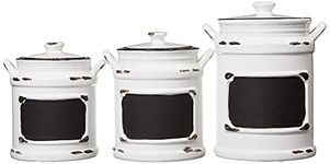 American Atelier 1562159-RB Vintage Canister Set 3-Piece Ceramic Jars Chic Design With Lids for Cookies, Candy, Coffee, Flour, Sugar, Rice, Pasta, Cereal & More, 21x8x11, White/Black