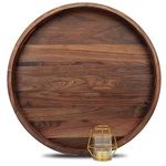 MAGIGO 20 Inches Extra Large Round Black Walnut Wood Ottoman Tray with Handles, Serve Tea, Coffee or Breakfast in Bed, Classic Circular Wooden Decorative Serving Tray