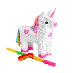 Fax Potato Unicorn Cardboard Pinata, Stick and Blindfold Set - 3pc - Rainbow Stick - Fill Your Own Kids Party Accessory Decoration - W43cm x D13cm x H55cm