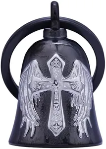 Motorcycle Bells - Bicycle Bells for Men, Stainless Steel can Bring Good Luck and Peace to Motorcycle Accessories (Cross Black Silver) (Winged Cross-Black Sliver)