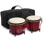 World Rhythm BON7 Bongos 6” & 7” Beginners Oak Bongo Drums - Wine Red Bongos with Padded Gig Bag