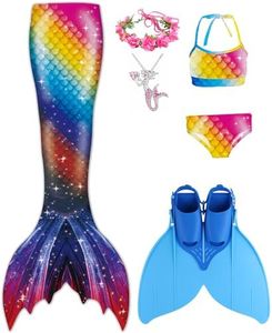 Zentaifan Mermaid Tail Swimsuit with Monofin Princess Mermaid Tail for Swimming for Girls Boys and Kids for 3-12 Years Old, Pattern-three, 11-12 Years