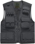Flygo Men's Multi-Pocket Outdoor Quick Dry Mesh Fishing Safari Photo Work Vest (Small, Grey)