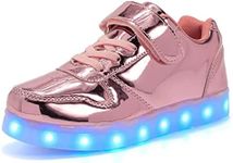 Kids LED Lights Up Shoes 7 Colors Flashing Trainers Luminous USB Charging Lace Up Sneakers Sport Running Shoes/Unisex Boys Girls Children Birthday Gifts Pink