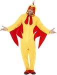 Smiffys Chicken Costume, Yellow Hooded All in One, Fancy Dress, Adult Dress Up Costumes