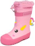 LONDON FOG Toby Toddler Waterproof Snow Boots Kids Rain Boots - Sherpa Lined Winter Warm Boots for Boys and Girls - Dinosaur, Firetruck, Unicorn Size 5-10 Toddler Boy and Girl Rubber Kids Rain Boots,