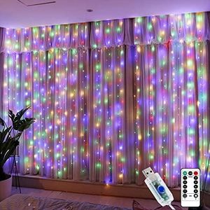 300 LED Curtain Lights, Fairy Lights for Bedroom, 8 Modes Twinkle Lights with USB, LED String Lights with Remote and Timer for Indoor Christmas Party Home Patio Decoration(9.8 x 9.8 Ft Multicolor)