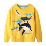 HSTiSan Toddler Boys Cotton Sweatshirt Luminous Shark Party Pattern Pullover Sweater Long Sleeve Crewneck Tops Tee 5T