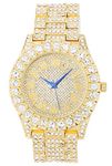 Mens Gold Big Rocks Bezel Gold Dial with Roman Numerals Fully Iced Out Watch - Gold/Gold - ST10327
