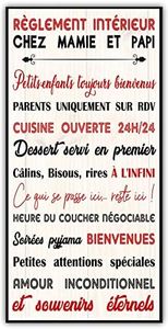 Cadre Décoratif Humoristique en Bois Les Règles de la Maison Chez Mamie et Papi. Tableau Decoration Murale pour les Grands parents qui Accueillent les Petits Enfants. Idée Cadeau Fete des Mères Noelv