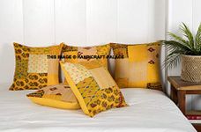 Ravaiyaa - Attitude is everything Handmade Patchwork Pillow Case Home Sofa Car Sham Silk Cushion Cover Home Decorative Kantha Quilted Cushion 16" X 16" Inch 5 PC Set (Yellow)
