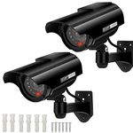 AlfaView Dummy Security Camera Solar Powered Bullet Fake Surveillance Camera CCTV Dome Camera Simulation Monitor with LED Flashing Light for Outdoor/Indoor,Home/Business (Black-2 Pack)