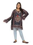 veldress21 Floral Printed Tunic Blouse Summer Fit and Flare Casual Stylish Longline Top for Women Plus Size (7XL, Navy)