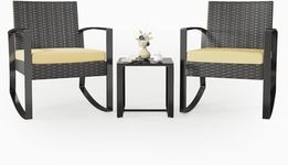 Xbro Patio Bistro Sets 2 Seater with Rocking Chairs 3 Pieces Garden Table and Chairs Set 2 Rattan Balcony Furniture Set for Porch Patio Garden and Pub Terrace