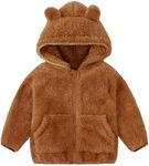 Flygo Girls Boys Fuzzy Fleece Hooded Jacket Unisex Toddler Sweatshirt Bear Ear Zip Up Sweater Outwear Hoodie with Pocket(Brown-6Y)